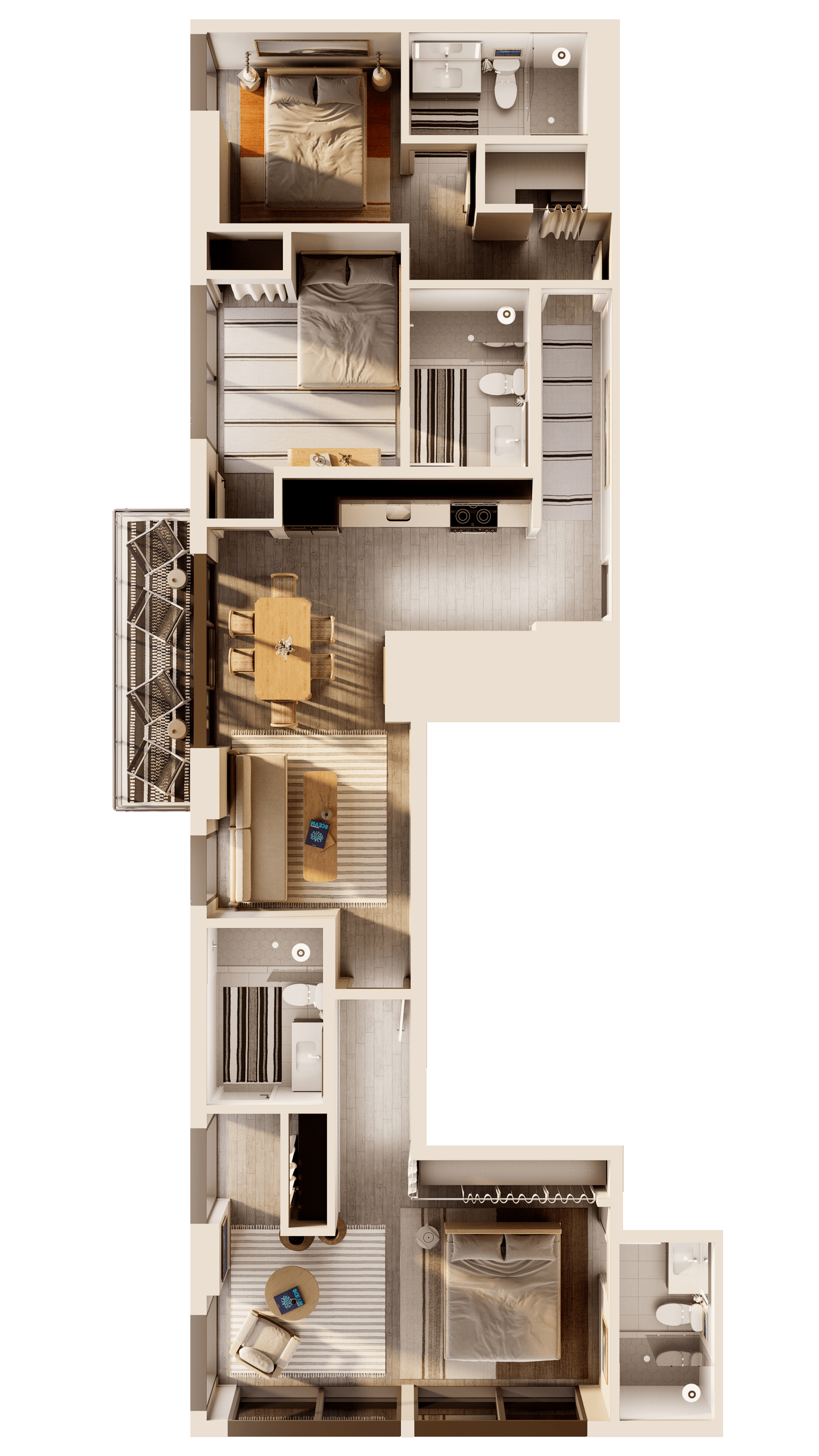 Floor plan for 3 beds, 4 baths, 1417 sqft